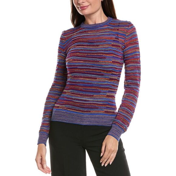 M Missoni WomensTextured Wool-Blend Top Blue